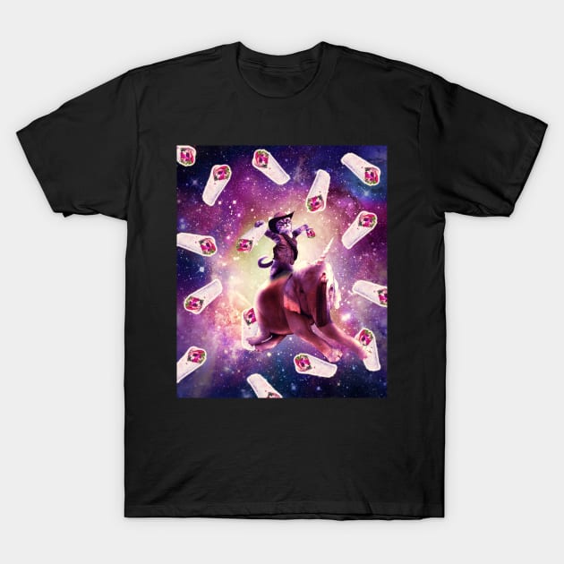 Cowboy Space Cat On Elephant Unicorn - Burrito T-Shirt by Random Galaxy